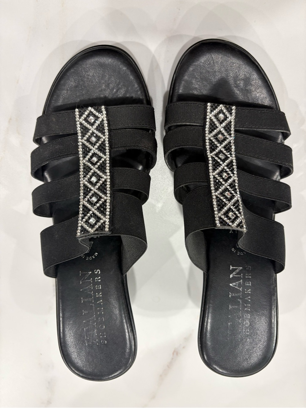 Italian Shoemakers Black Beaded Multi-Strap Slide Sandals